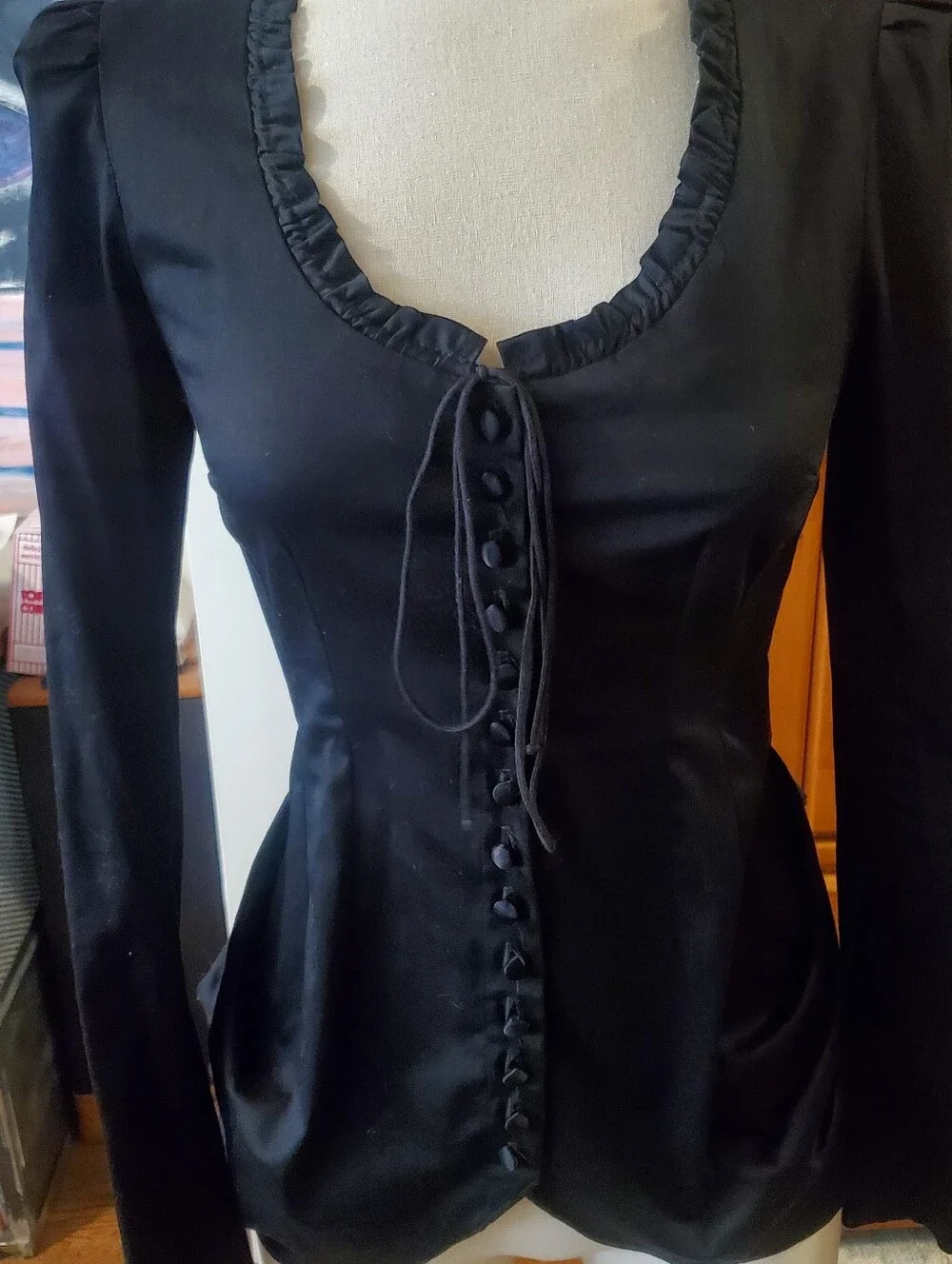 Vintage Betsey Johnson Black Bustle Blouse Goth Vampy Steam punk Cotton Y2K - Picture 2 of 16